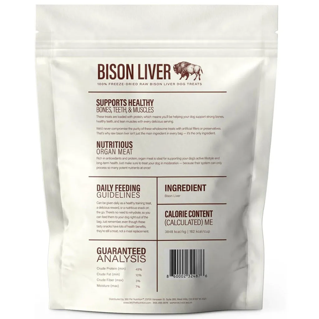 360 Pet Nutrition Bison Liver Freeze-Dried Raw Dog Treats, 4-oz