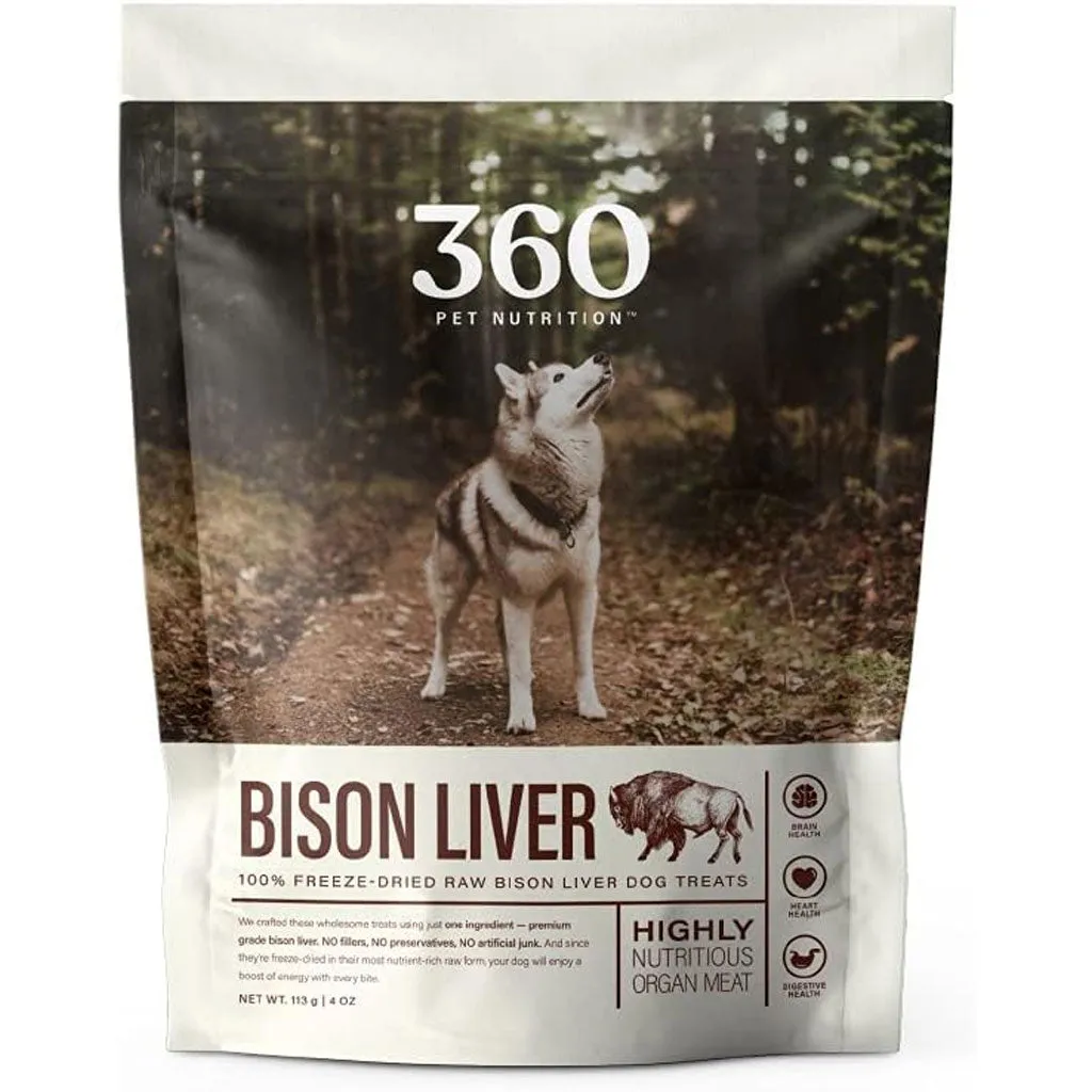 360 Pet Nutrition Bison Liver Freeze-Dried Raw Dog Treats, 4-oz