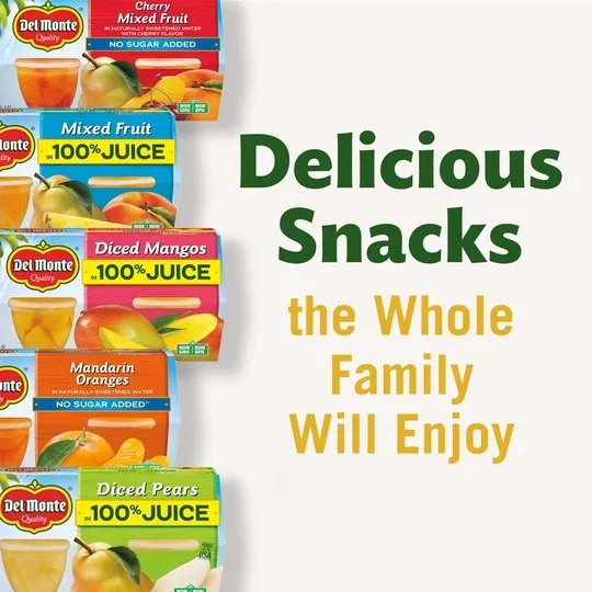 (4 Cups) Del Monte Diced Peaches Fruit Cups, No Sugar Added, 3.75 oz