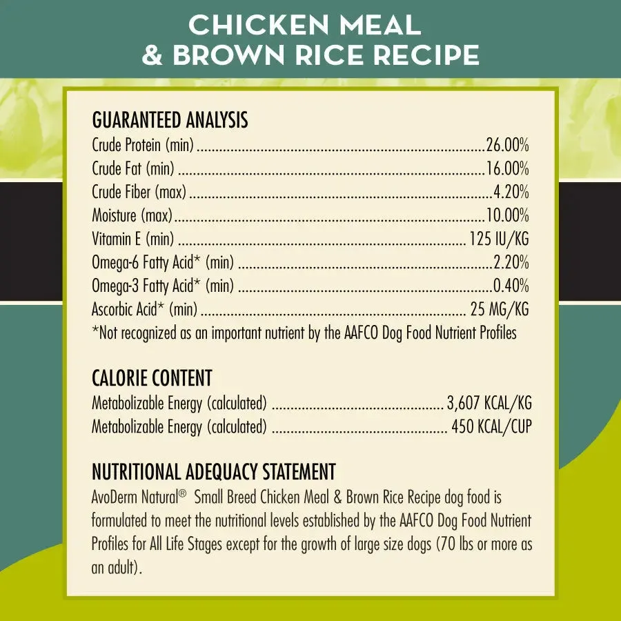 AvoDerm Natural Chicken Meal & Brown Rice - Small Breed Dry Dog Food