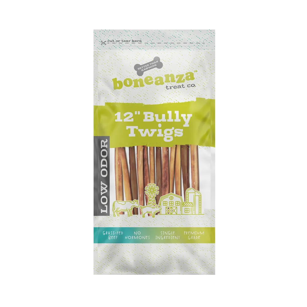 Boneanza Treat Co. Low Odor Twig Bully Stick 12" 12pk