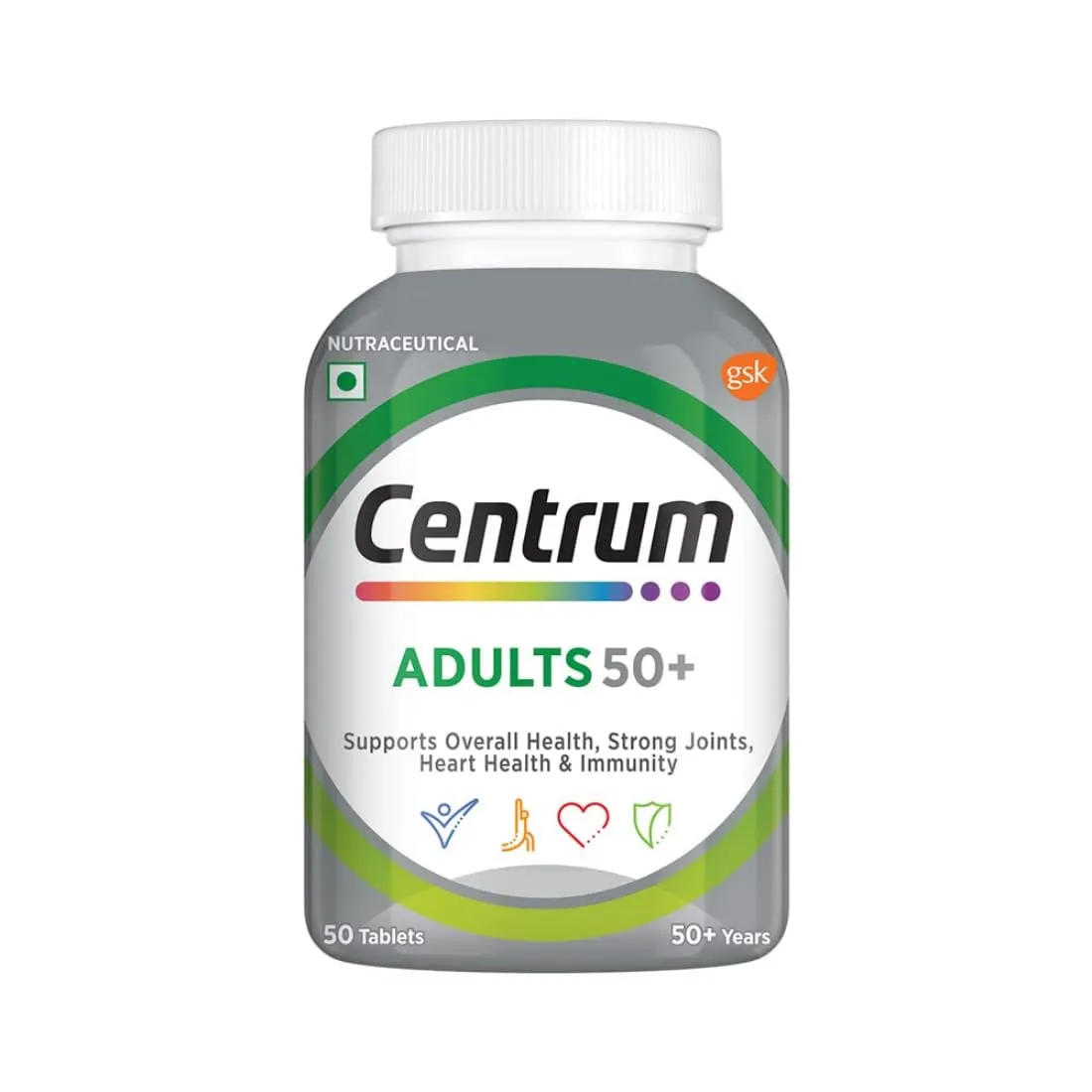 Centrum Adult 50 , World's No.1 Multivitamin with Calcium, Vitamin D3 & 21 other Nutrients for Overall Health, Strong Joints & Heart Health (Veg) 50 Tablets