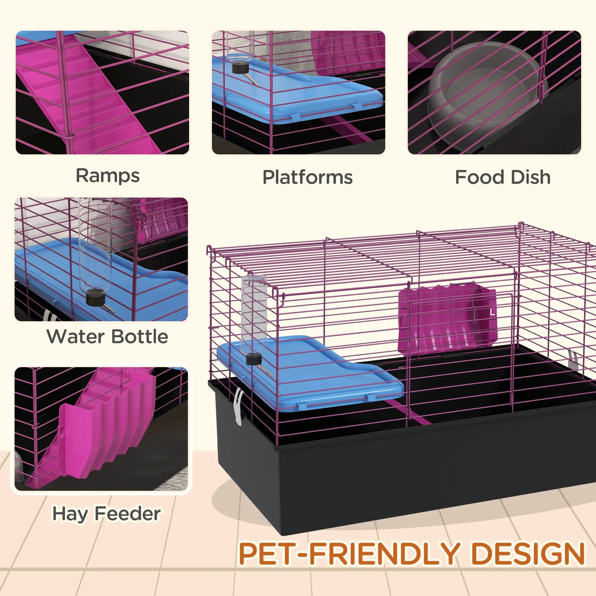 Chinchillas Small Rabbit Guinea Pig Small Animal Cage Pet Playhouse with Platform Ramp, 71 x 46 x 47 cm