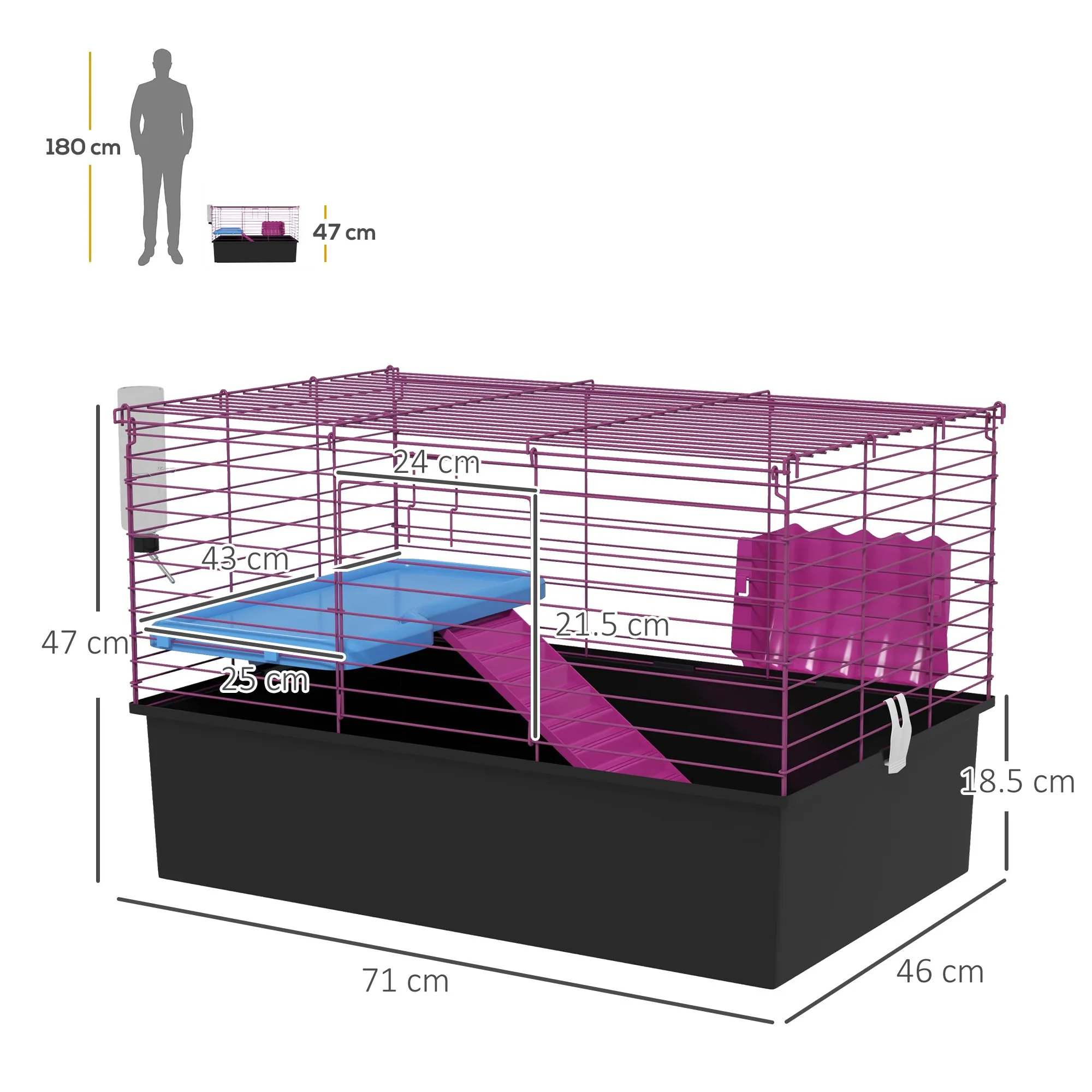 Chinchillas Small Rabbit Guinea Pig Small Animal Cage Pet Playhouse with Platform Ramp, 71 x 46 x 47 cm