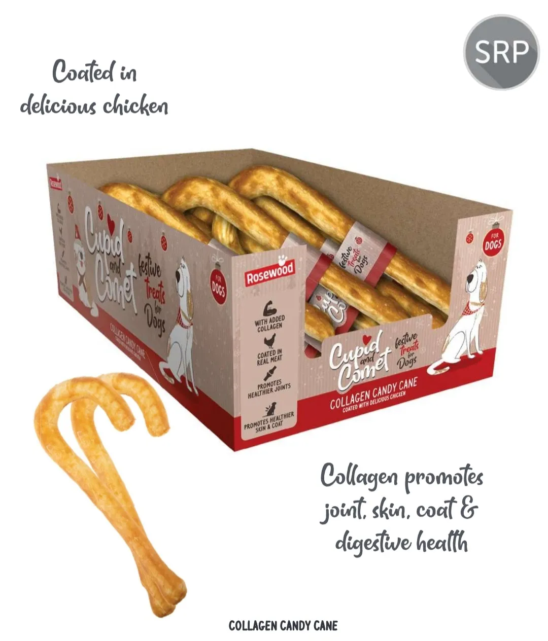 Collagen Candy Cane | Rawhide Free Dog Christmas Meaty Chew by Cupid & Comet