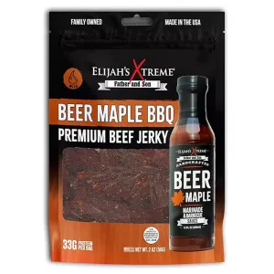 Elijah's Xtreme Beer Maple BBQ Infused Beef Jerky 2 Oz Keto No MSG EXBMAPLEJERKY