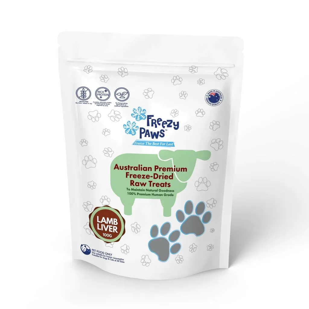 Freezy Paws Freeze Dried Human Grade Lamb Liver Dog and Cat Treats 100g