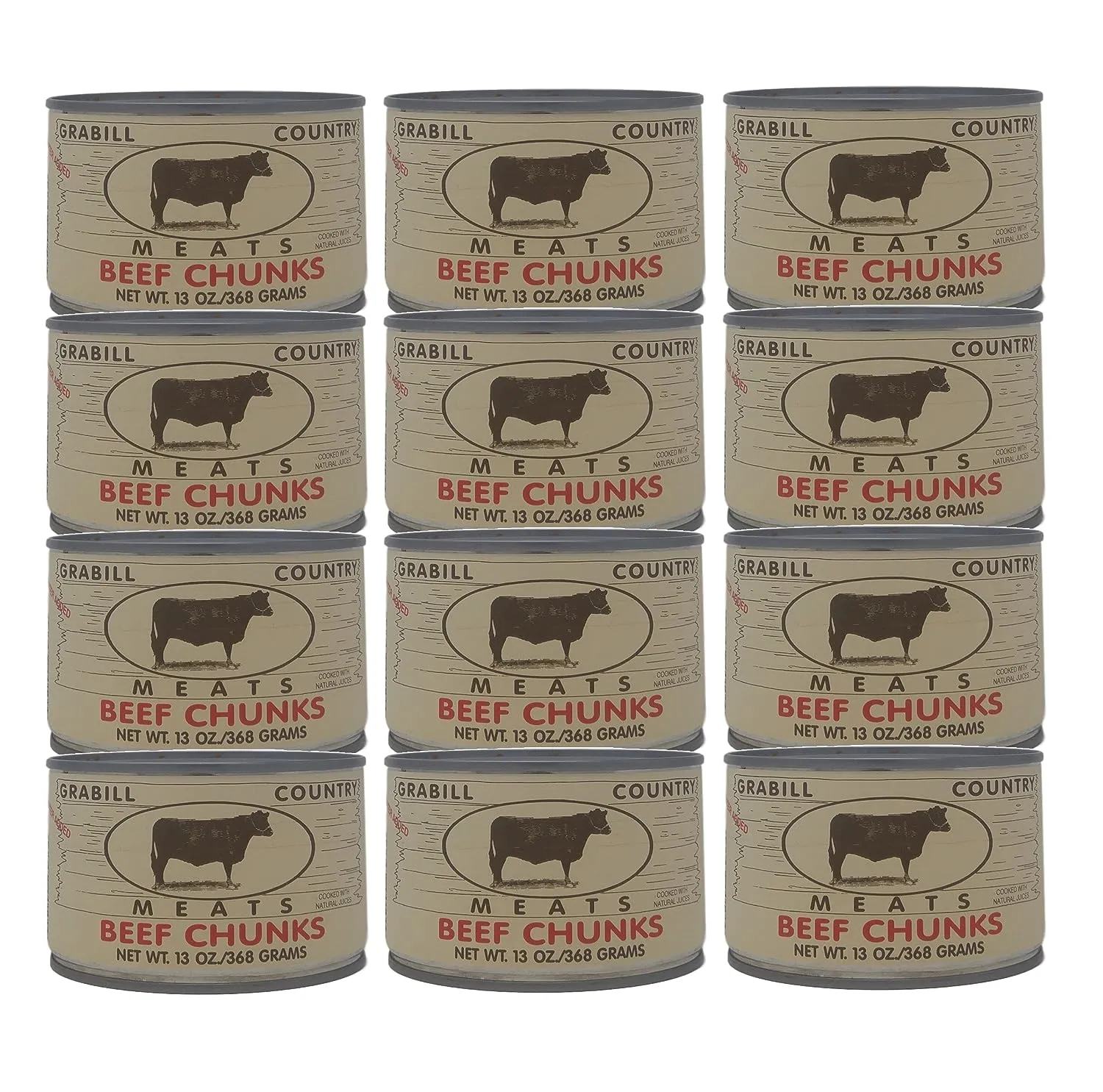 Grabill Country Meats Canned Beef Chunks, Favorite Amish Food, 13 Oz. (Pack of 12)