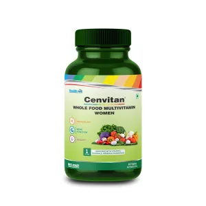 Healthvit Cenvitan Plant Based Whole Food Multivitamin for Women | Enriched with Vitamins, Minerals, Greens, Vegetables, Superfood, Fruits & Herbs Supplement | For Beauty Blend, Immunity– 60 Tablets