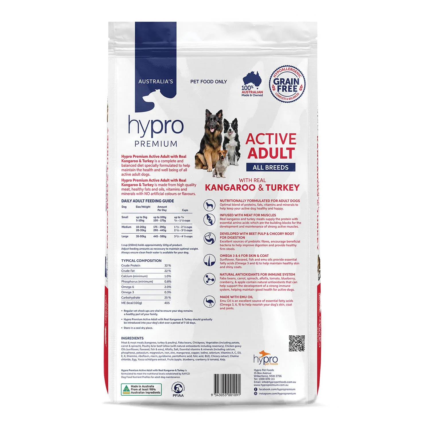 Hypro Premium Grain Free Kangaroo & Turkey Active Adult Dry Dog Food 20kg