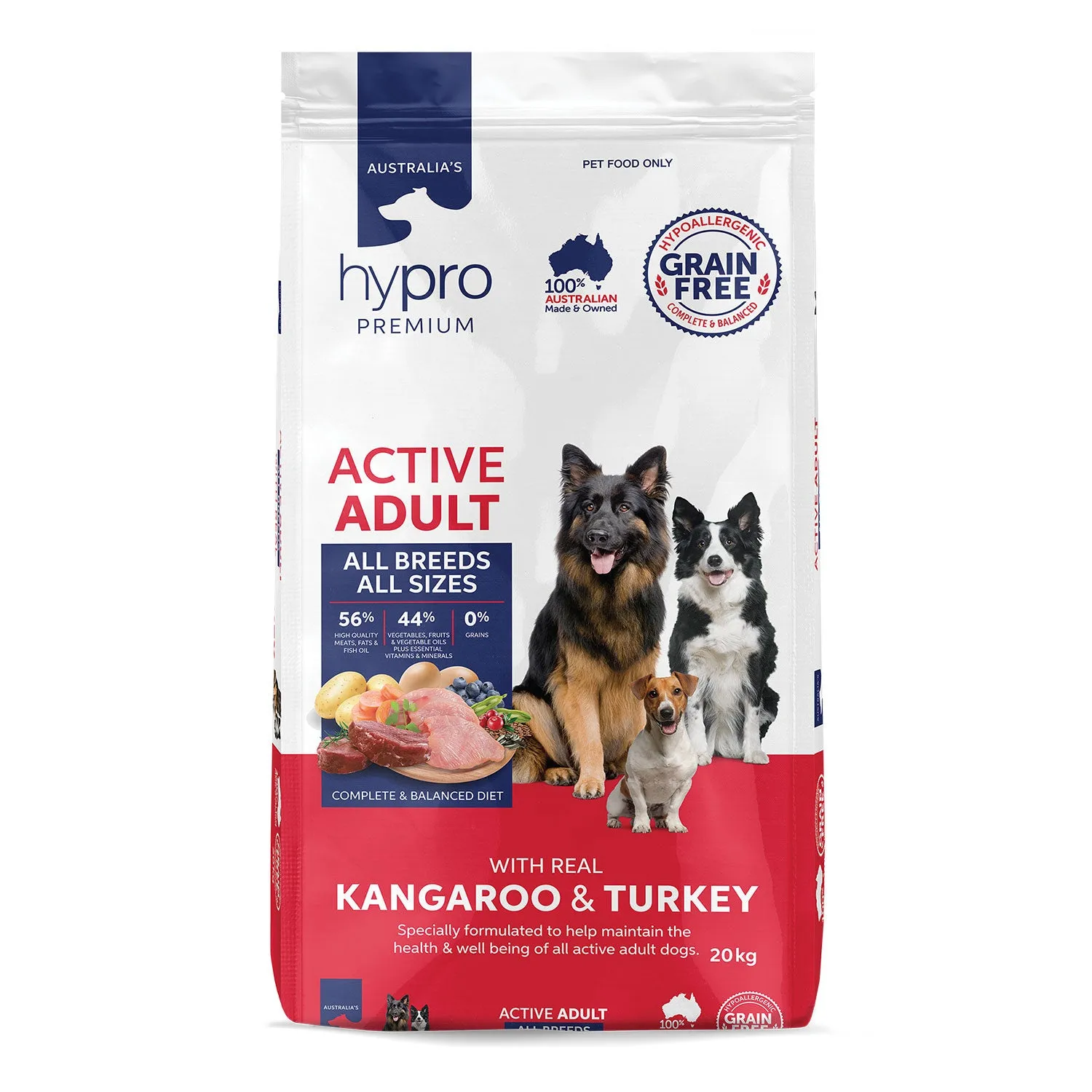 Hypro Premium Grain Free Kangaroo & Turkey Active Adult Dry Dog Food 20kg