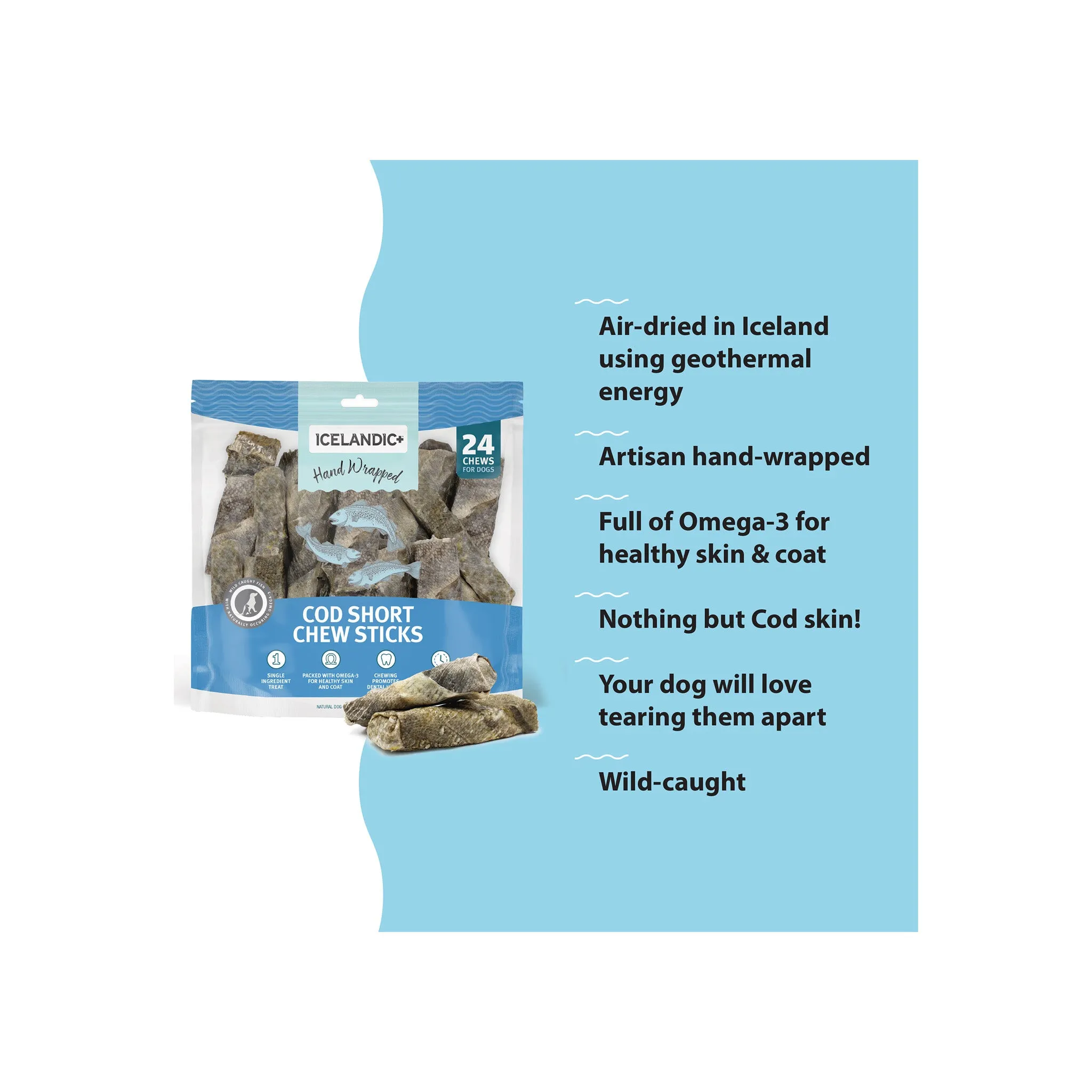 Icelandic  Cod Skin Fish Chew Sticks Dog Treats