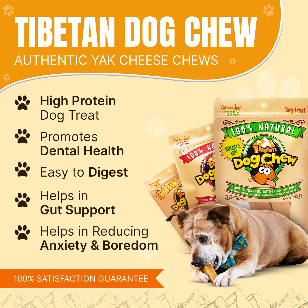 Large Yak Cheese Bulk Chews 2 lbs - Long Lasting Dog Chew