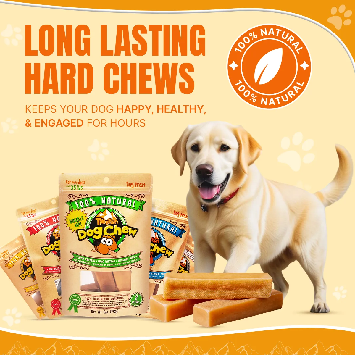 Large Yak Cheese Bulk Chews 2 lbs - Long Lasting Dog Chew