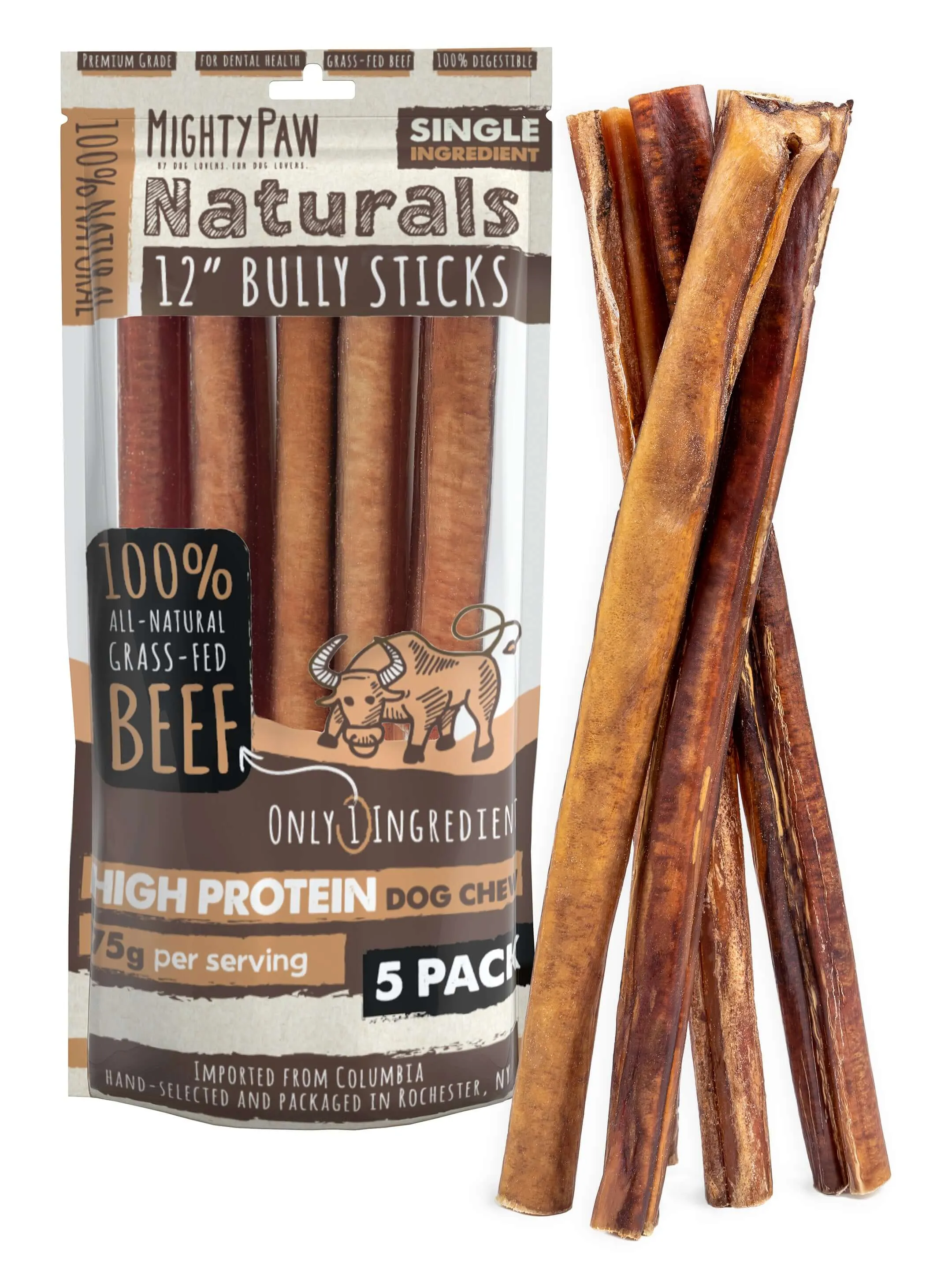 Mighty Paw Naturals Bully Sticks: All-Natural Dog Chews for Healthy Teeth and Gums