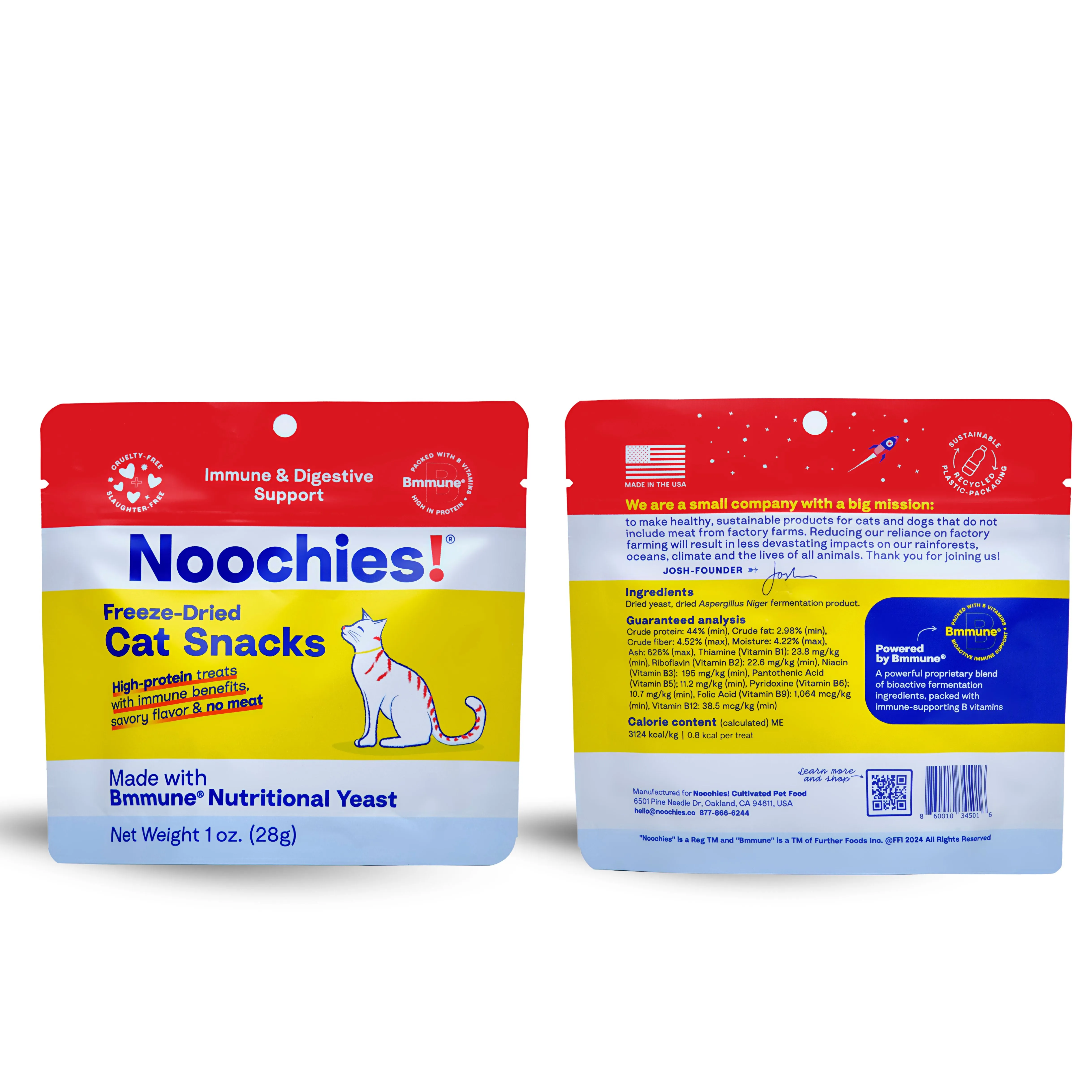 Noochies! Sustainable High-Protein Freeze-Dried Cat Treats - Meat-Free, B Vitamins, Fiber, Natural, Grain-Free - Supports Gut Health, Immune System - Proprietary Bmmune Formula