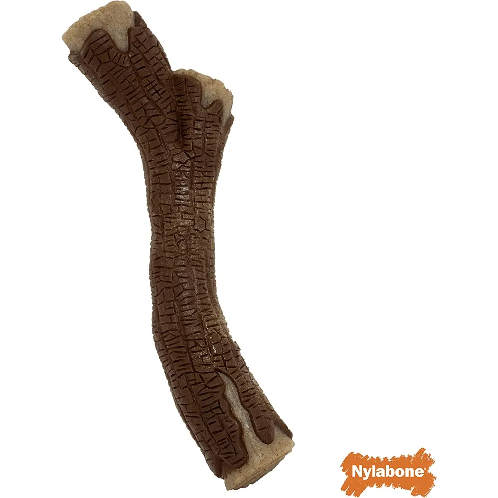 Nylabone Puppy Teething Maple Bacon Flavoured Stong Chew Real Wood Sticks Toy for Dogs (Brown)