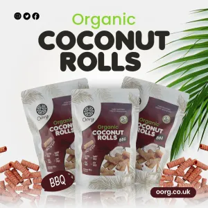 OORG Organic Coconut Rolls | Vegan, Gluten-Free, Non-GMO, Vegetarian, Dairy Free | 6 Flavours: BBQ, (Barbecue: Smoky and savory, perfect for adventurous taste buds) 12 Packs