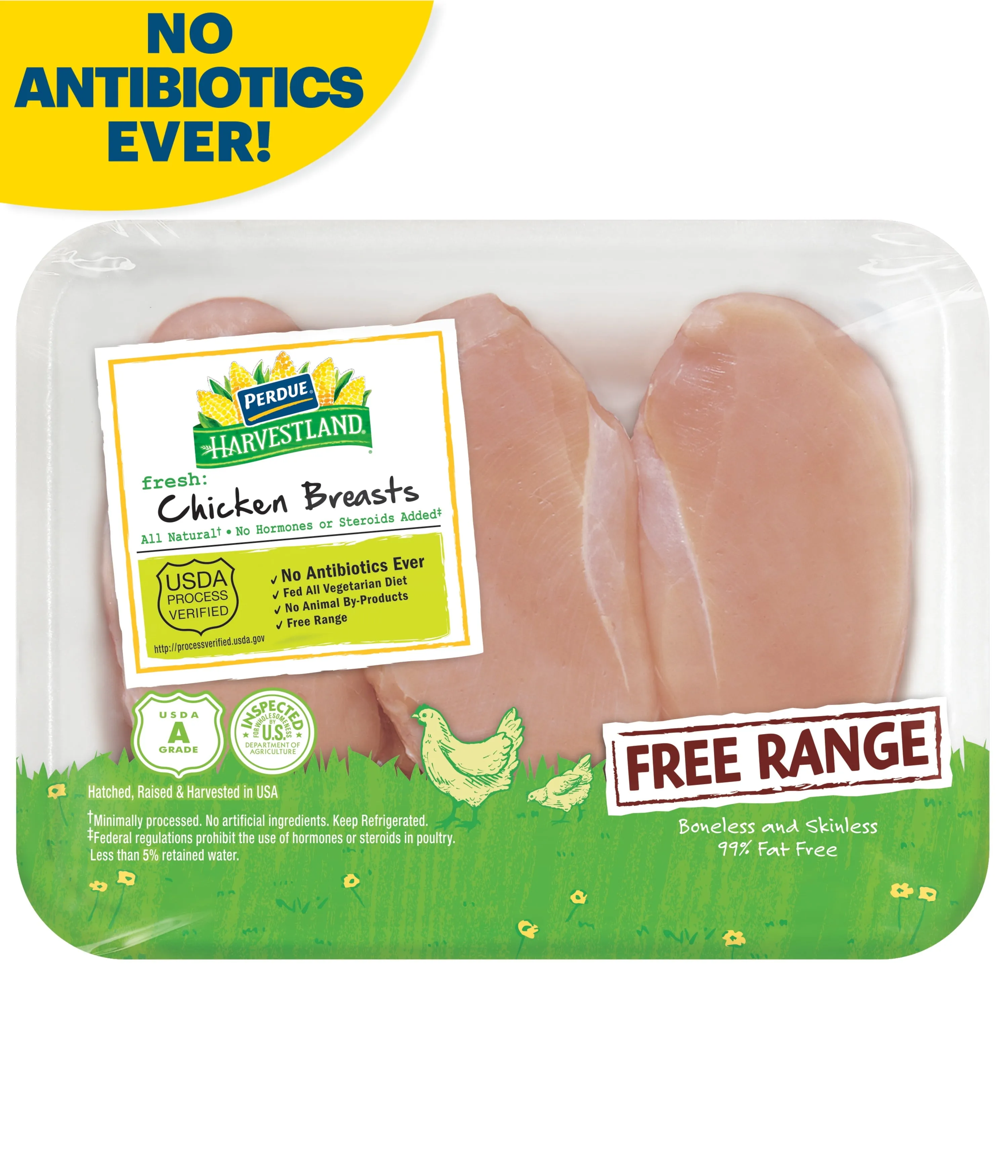 Perdue Harvestland, Free Range, Boneless Chicken Breast, 25g Protein 4oz Svg, 1.3-1.9 lb. Tray