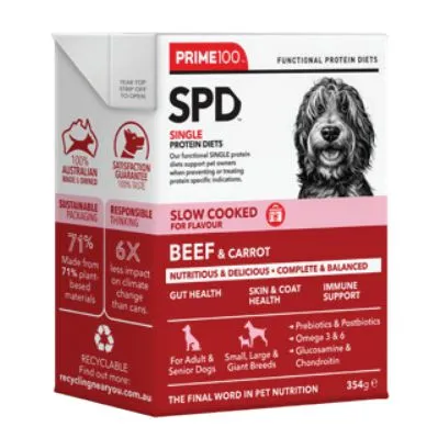 Prime 100 Slow Cooked SPD Beef and Carrot Dog Food 354g