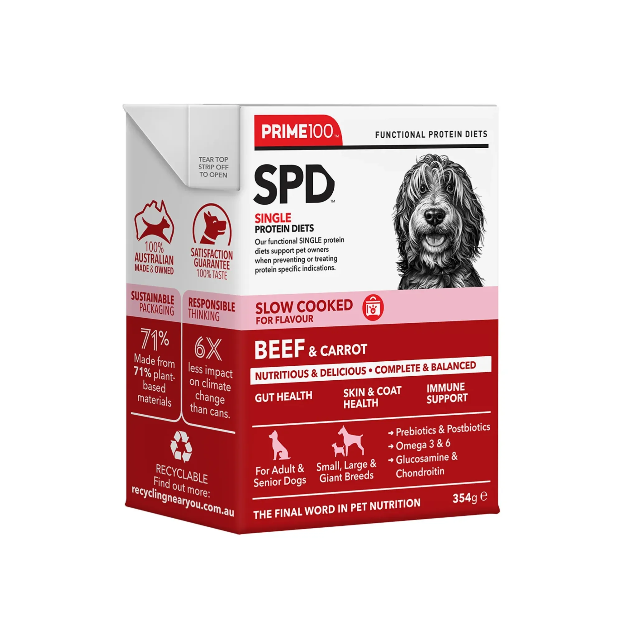 Prime100 SPD Dog Wet Food Slow Cooked Beef & Carrot 354g