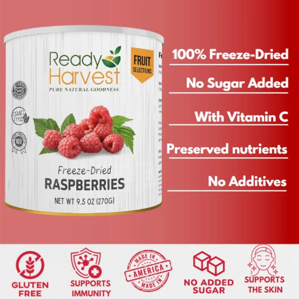 Ready Harvest Freeze-Dried Whole Food Raspberries - 30 Year Shelf Life - #10 Can