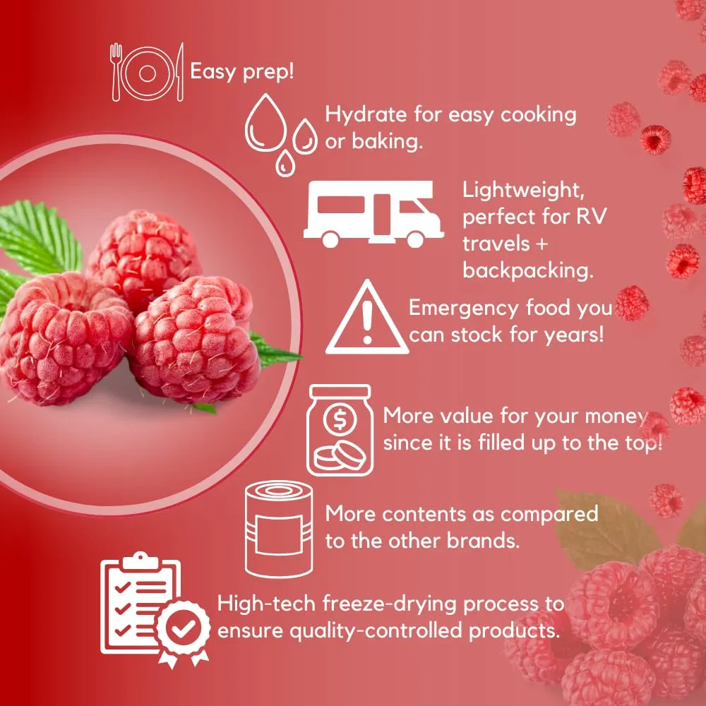 Ready Harvest Freeze-Dried Whole Food Raspberries - 30 Year Shelf Life - #10 Can