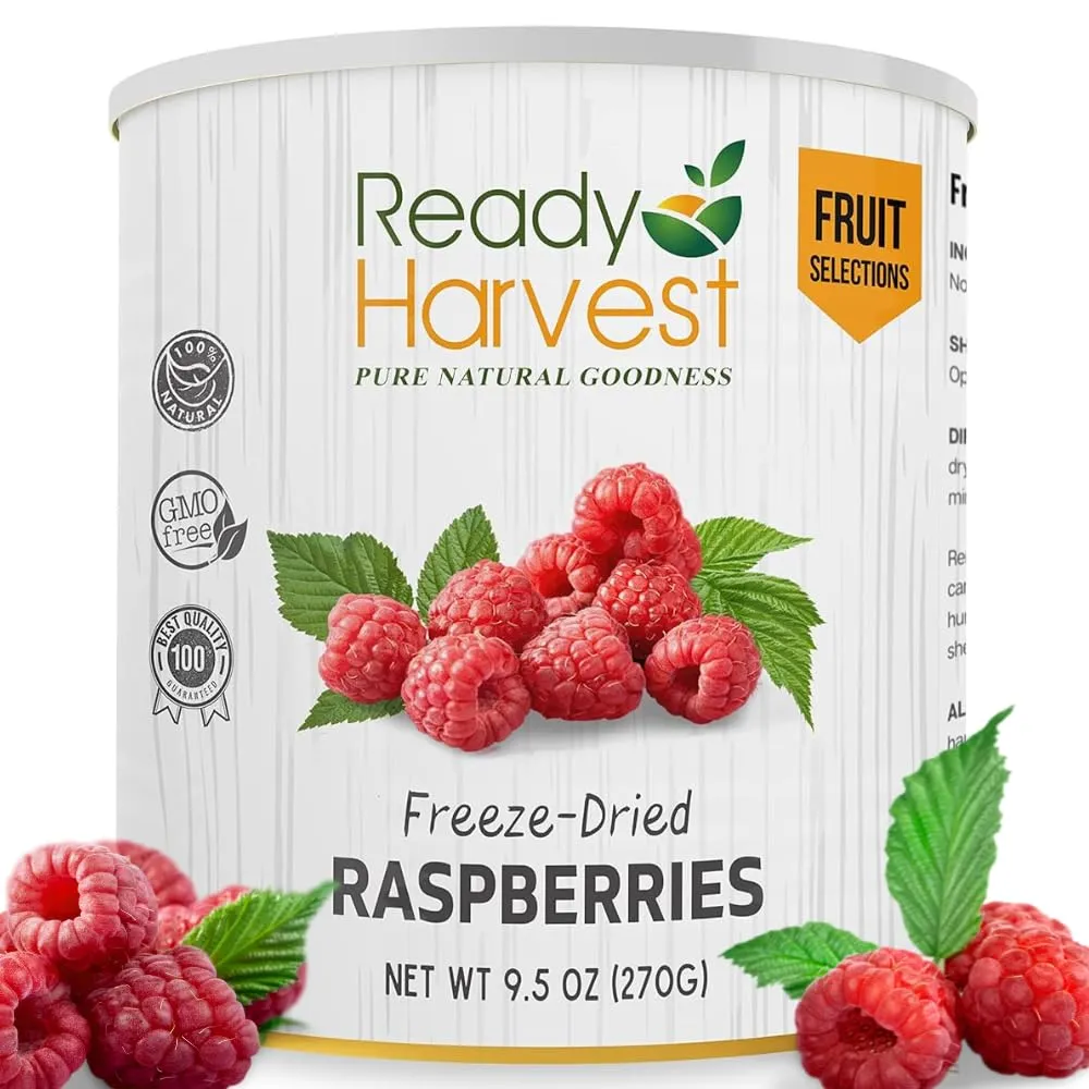 Ready Harvest Freeze-Dried Whole Food Raspberries - 30 Year Shelf Life - #10 Can