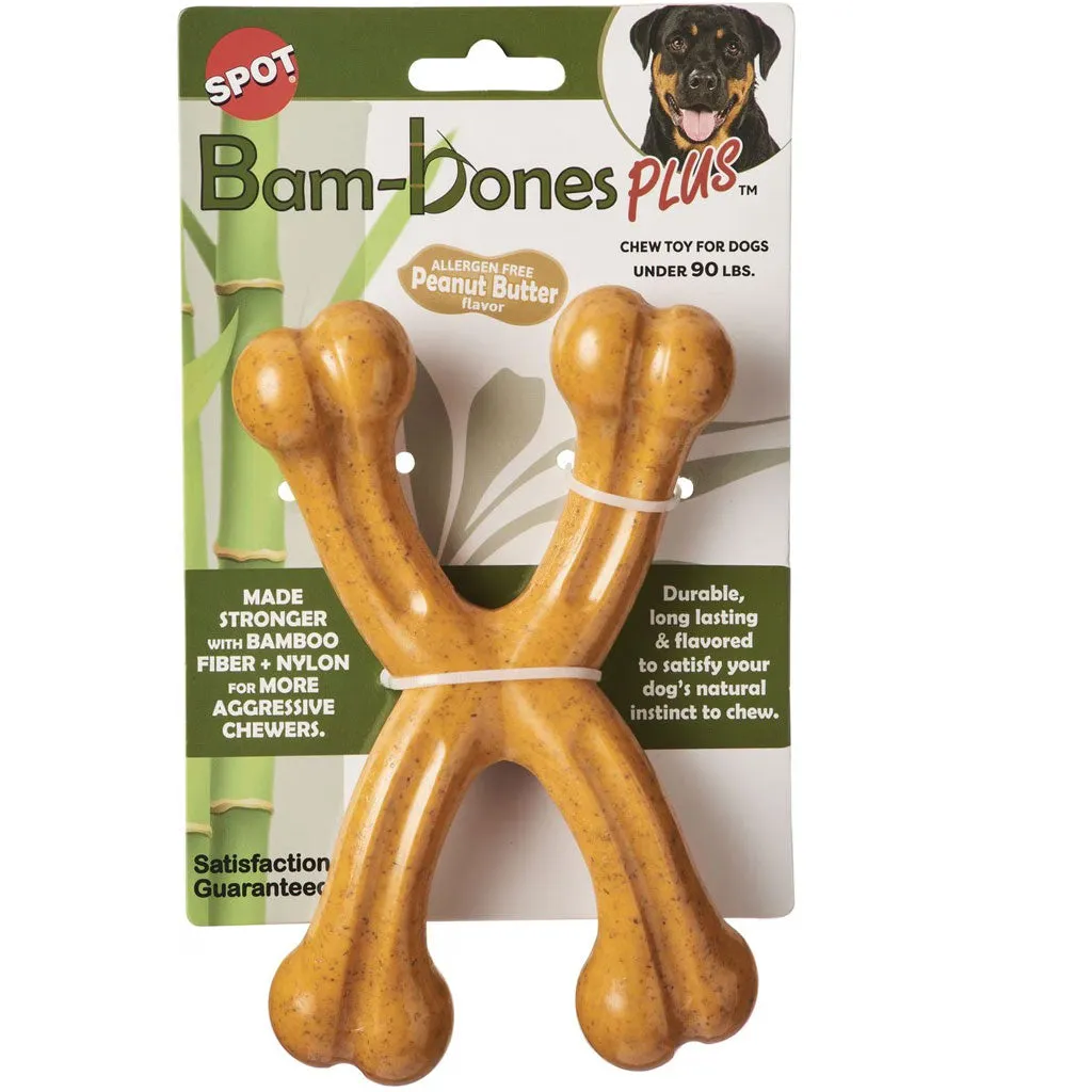 Spot Bam-Bones Plus Double WishBone Peanut Butter Flavor Dog Chew Toy, 7"