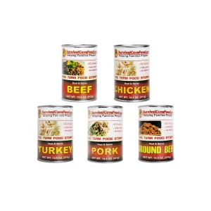 Survival Cave Mixed 12 - 14.5 oz Cans - 4 Beef, 4 Chicken, 4 Pork - Ready to Eat Canned Meat - Full Case