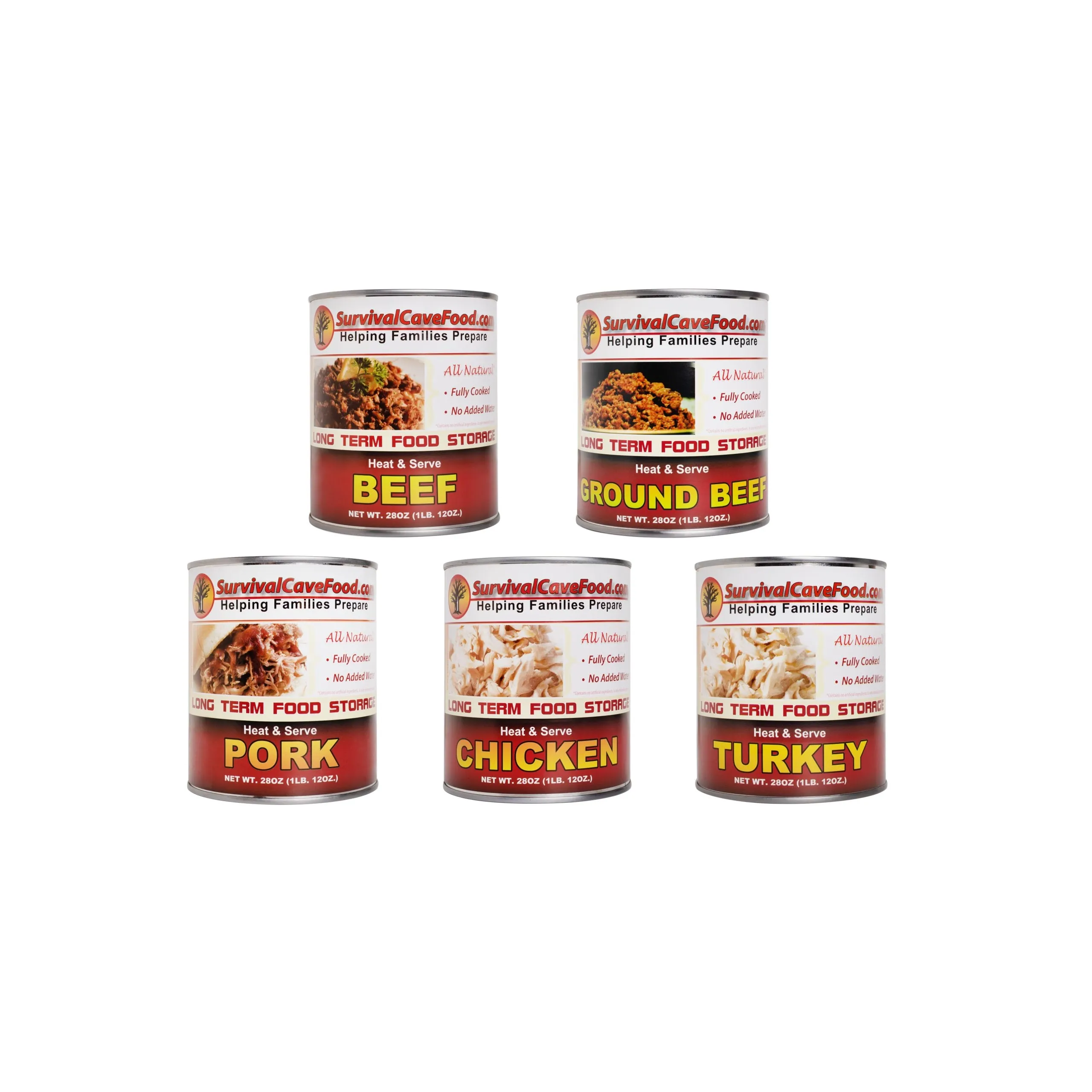 Survival Cave Mixed 12 - 28 oz Cans - 3 Beef, 3 Chicken, 2 Turkey, 2 Pork and 2 Ground Beef - Ready to Eat Canned Meat - Full Case