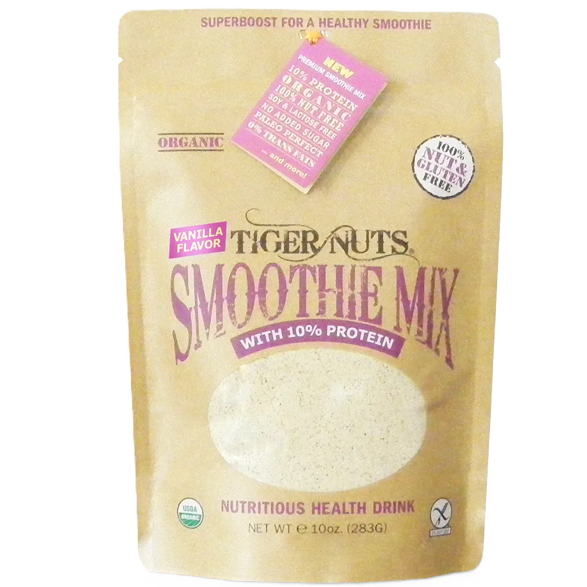 Tiger Nuts Smoothie Mix with 10% Extra Protein and Vanilla Flavor bag - 12 oz x 24 bags