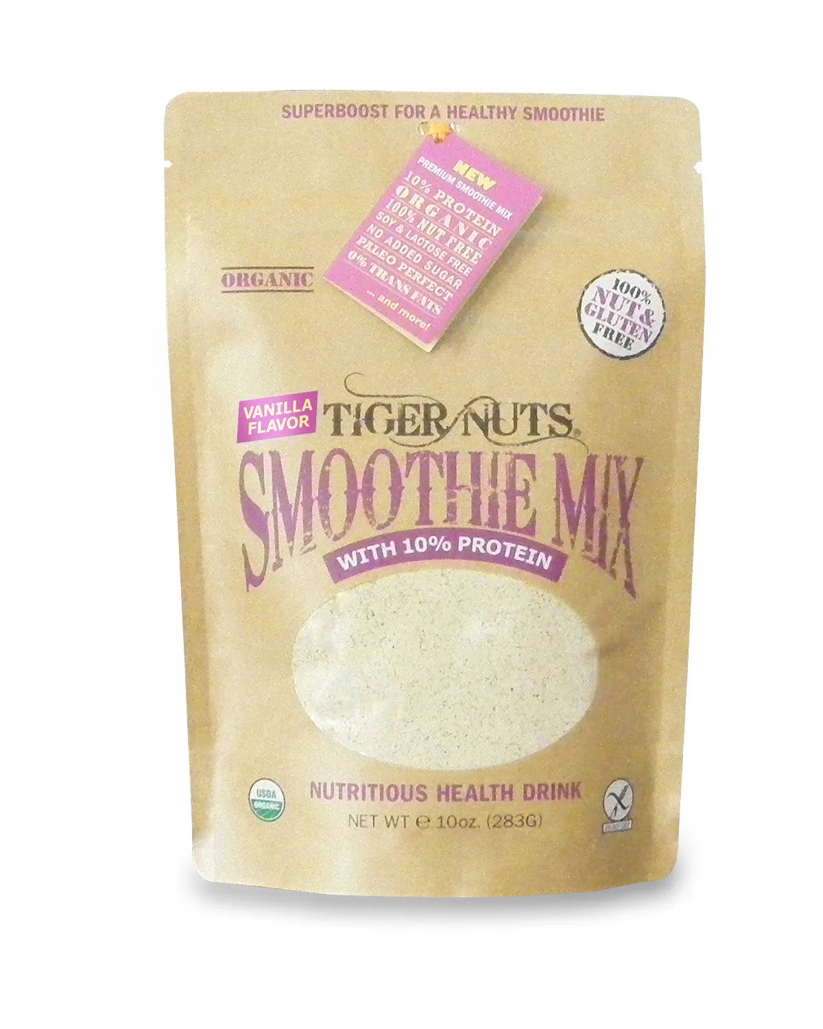 Tiger Nuts Smoothie Mix with 10% Extra Protein and Vanilla Flavor bag - 12 oz x 24 bags