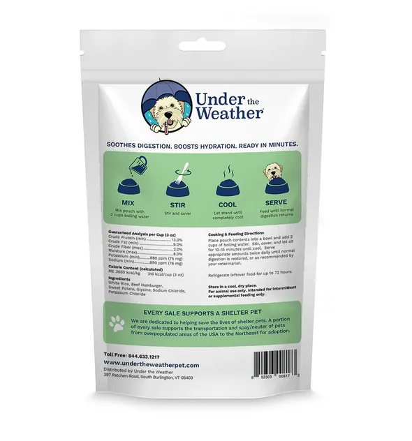 Under the Weather Freeze Dried Diet for Dogs - Rice, Hamburger & Sweet Potato 6oz