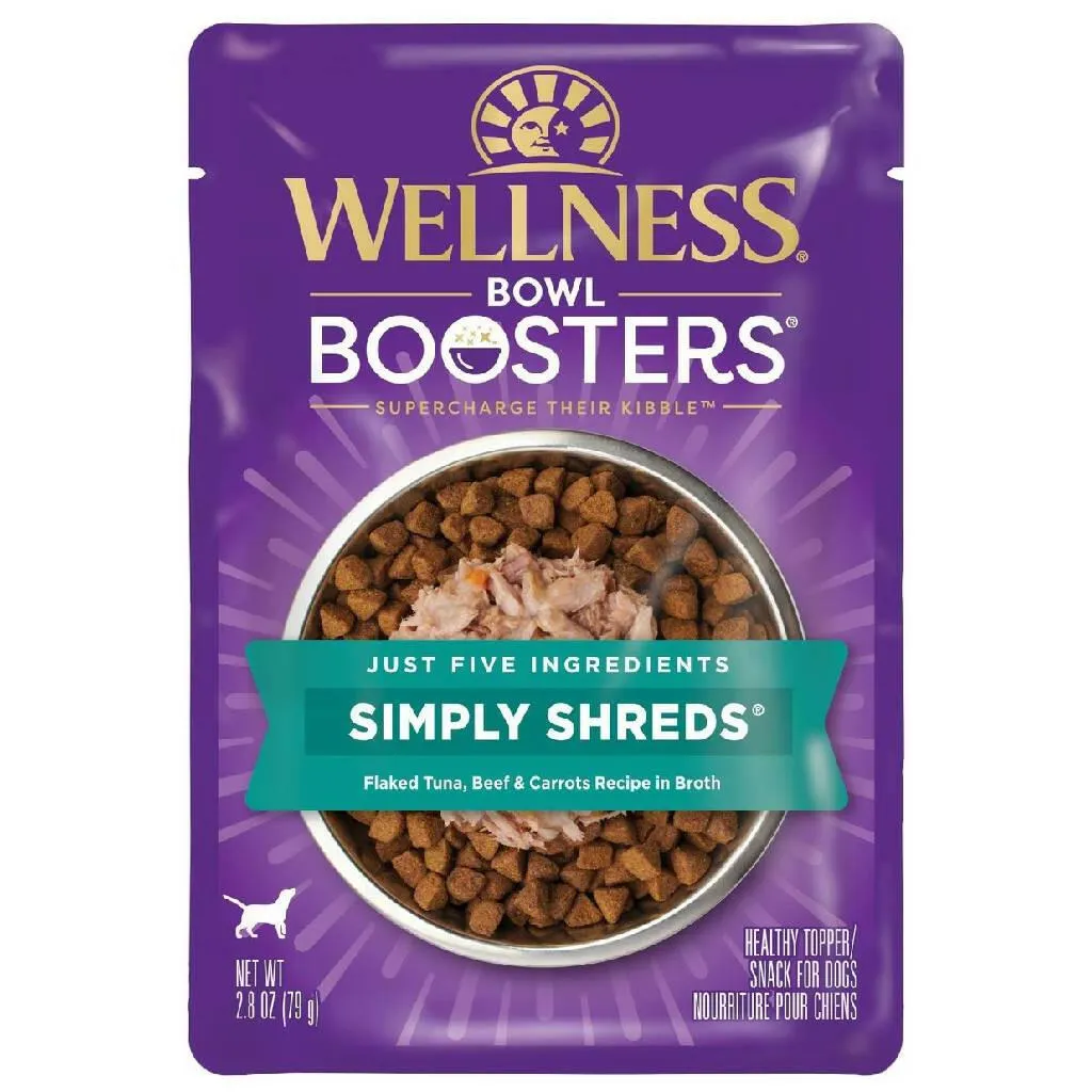 Wellness Bowl Boosters Simply Shreds Tuna, Beef & Carrots Grain-Free Dog Food Topper (2.8 oz x 12 pouches)