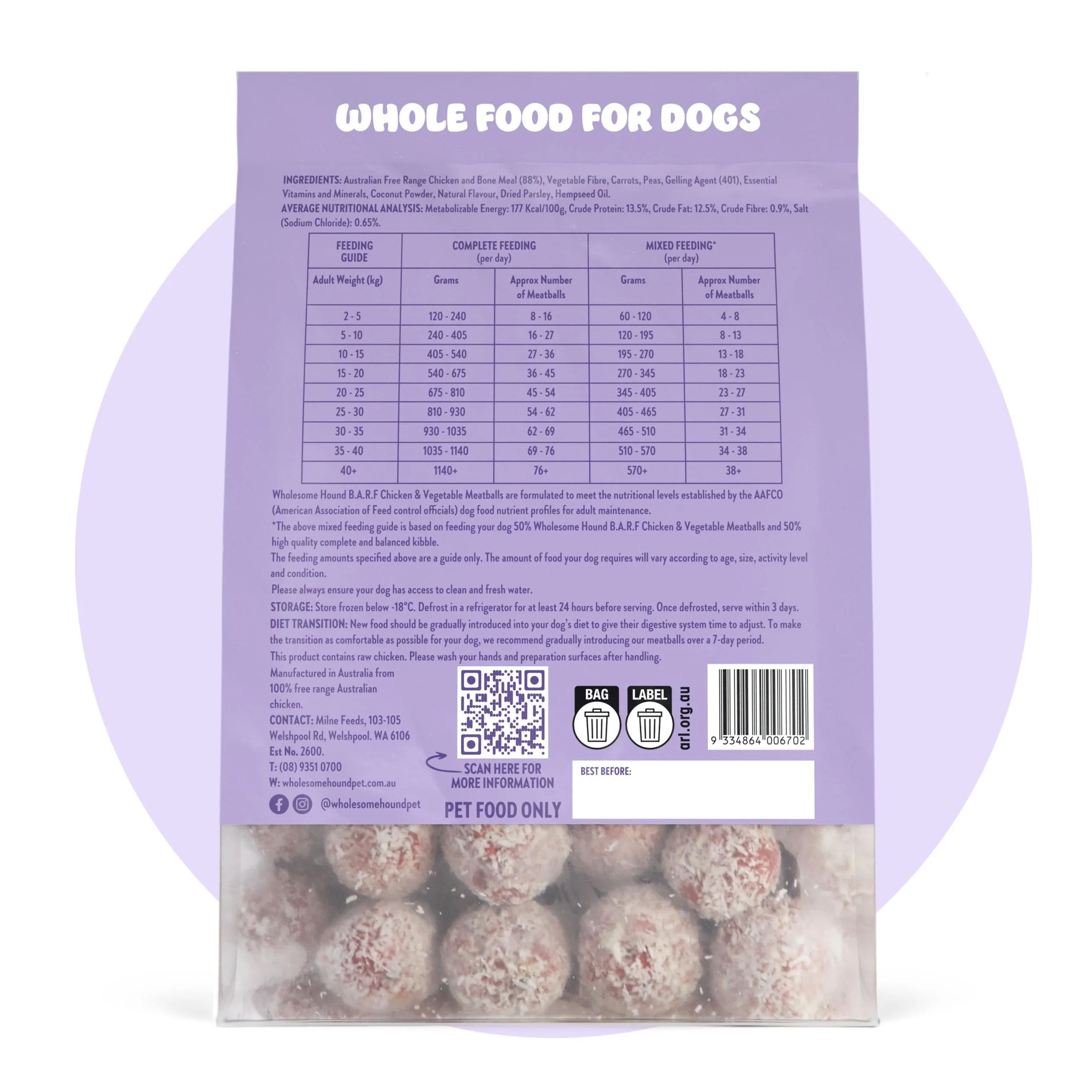 Wholesome Hound BARF Chicken & Superfood Meatballs Dog Food