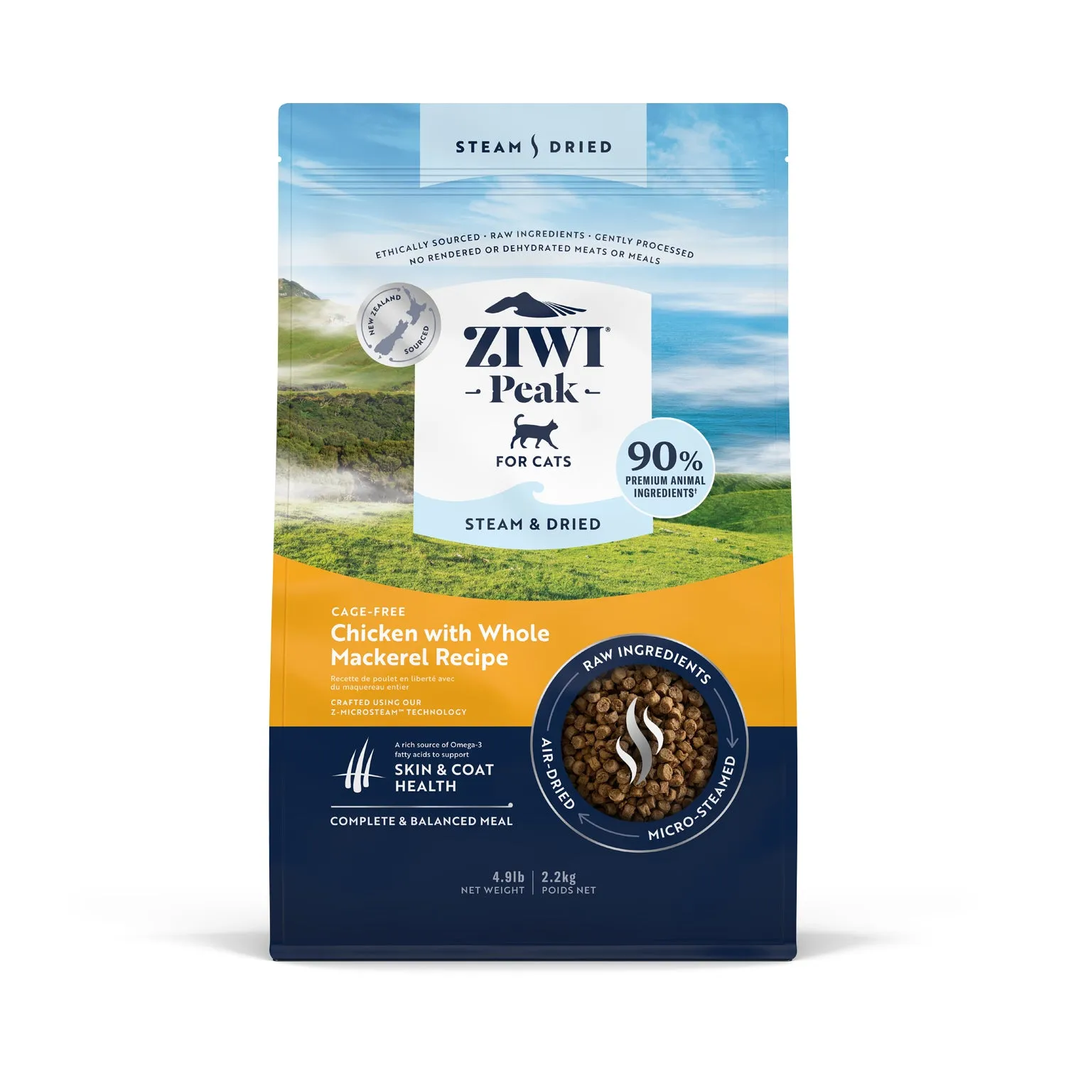 ZiwiPeak Steam & Dried Cat Food - Cage-free Chicken with Whole Mackerel Recipe